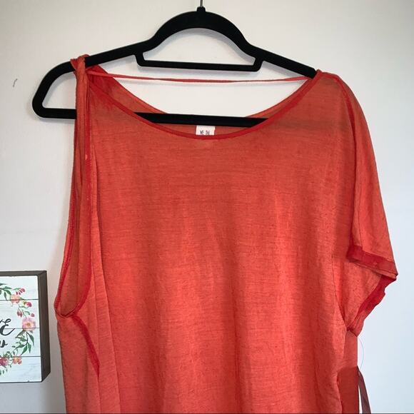 Free People Red/Orange Linen Blend 1 Shoulder Loose Lightweight Top  Small - Picture 4 of 10
